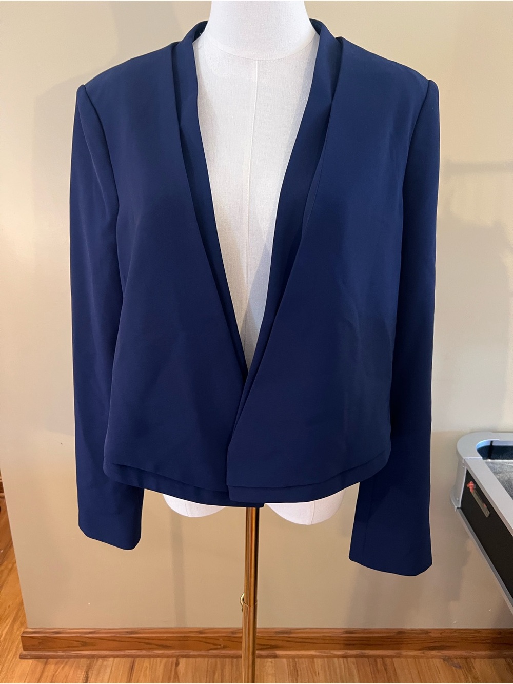 WHBM Soft Drape Front Navy Blazer Jacket